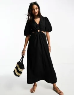 New Look - Vestito Midi Nero Con Dettaglio Ad Anello E Cut-out -Vendite ASOS Maternity || RIVER ISLAND || Monki 205232940 4