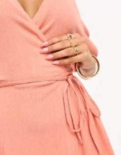 ASOS DESIGN - Vestito Midi A Portafoglio Testurizzato Stropicciato Color Ruggine Chiaro Con Laccetti Laterali -Vendite ASOS Maternity || RIVER ISLAND || Monki 205237307 3