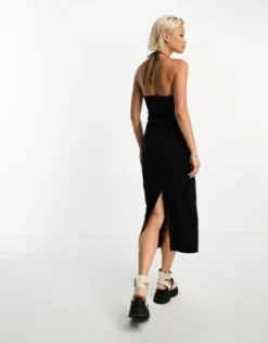 Bershka - Vestito Midi Nero Arricciato Allacciato Al Collo -Vendite ASOS Maternity || RIVER ISLAND || Monki 205286936 3