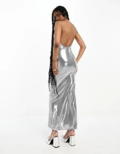 Bershka - Vestito Lungo Fasciante Metallizzato Argento -Vendite ASOS Maternity || RIVER ISLAND || Monki 205314267 4