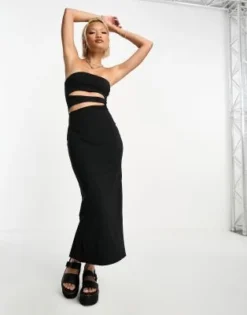Bershka - Vestito Midi Con Cut-out Sul Davanti Nero