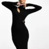 ASOS DESIGN - Vestito Midi Nero Con Maniche Lunghe E Cut-out