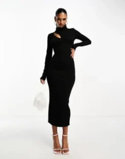 ASOS DESIGN - Vestito Midi Nero Con Maniche Lunghe E Cut-out -Vendite ASOS Maternity || RIVER ISLAND || Monki 205330329 3