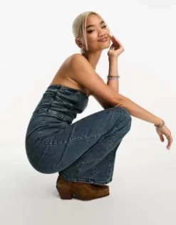 Bershka - Vestito A Fascia Con Gonna Al Polpaccio In Denim Slavato -Vendite ASOS Maternity || RIVER ISLAND || Monki 205332756 4