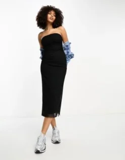 Stradivarius - Vestito Midi In Rete Nero -Vendite ASOS Maternity || RIVER ISLAND || Monki 205370732 3